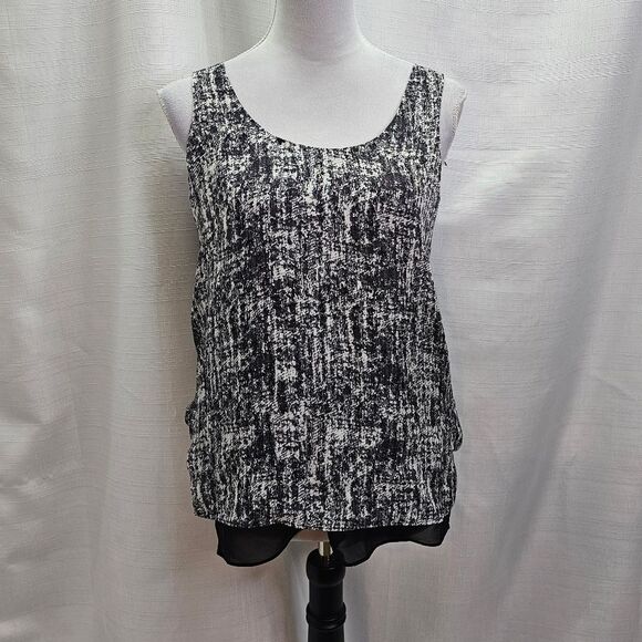 Vince Black Abstract Print Burnout Silk Sleeveless Top Size Small - Picture 1 of 8